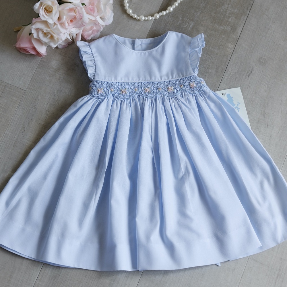Girl's Smocked Blue Dress with Embroidery Luli & Me Size 6 Months NWT